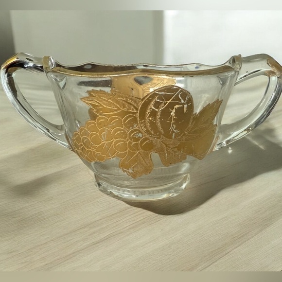 Vintage Paden City Glass Golden Fruit Creamer Pitcher and Sugar Bowl. - Picture 3 of 10